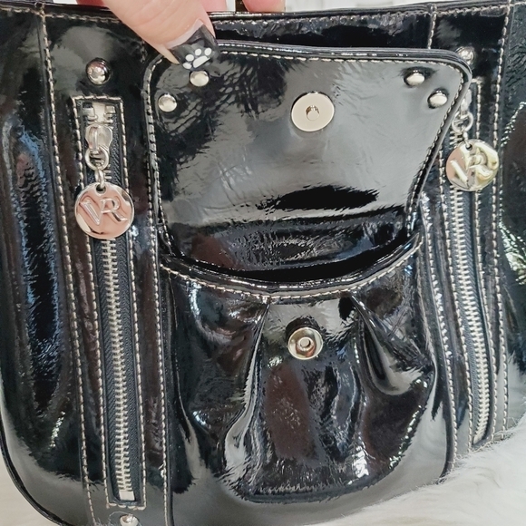 Victoria Roberts Black Patent PVC Leather Crossbody Bag Purse - Picture 4 of 12